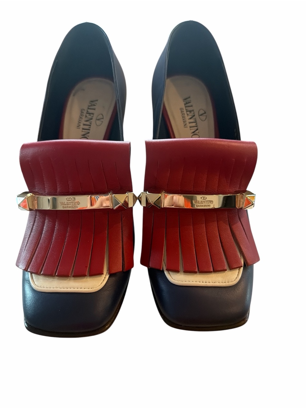 Valentino Garavani Women's Tri-Color Leather Fringe Loafers - Red/Black/Cream